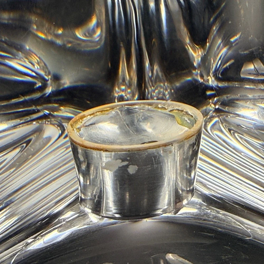 Set of 3 VTG Daum France Crystal Triangle‎ Candle Holders Signed MCM Heavy Glass